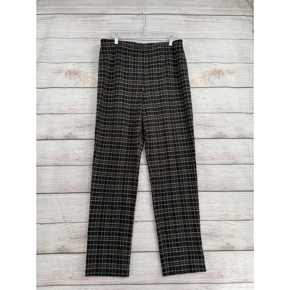 J. Jill Ponte Slim Leg Pants Women Large Black Brown Plaid Pull On Stretch